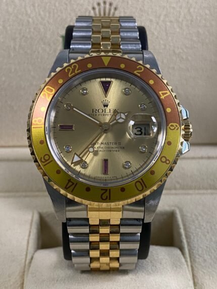 Rolex GMT-Master II - 1993 - "Root beer" - Champagne Serti Ruby Dial - 16713 *UNPOLISHED*