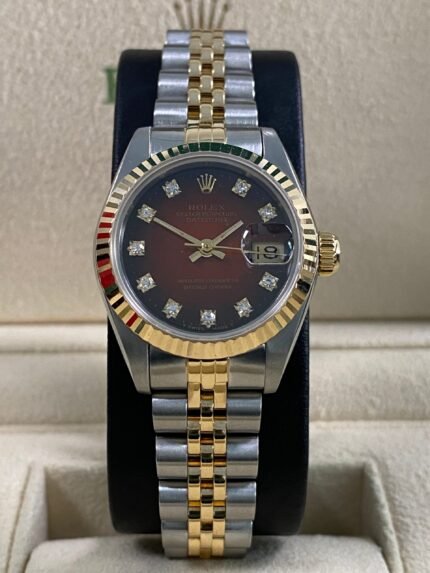 Rolex Lady-Datejust - 1990 - Red Vignette Diamond Dial - 69173 *FULL SET*