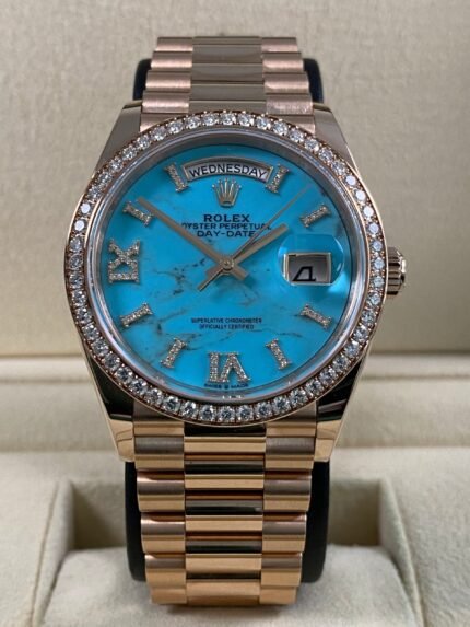 Rolex Day-Date 36 - 2025 - Turquoise Dial Diamond-set Bezel - 128345RBR *FULL SET*