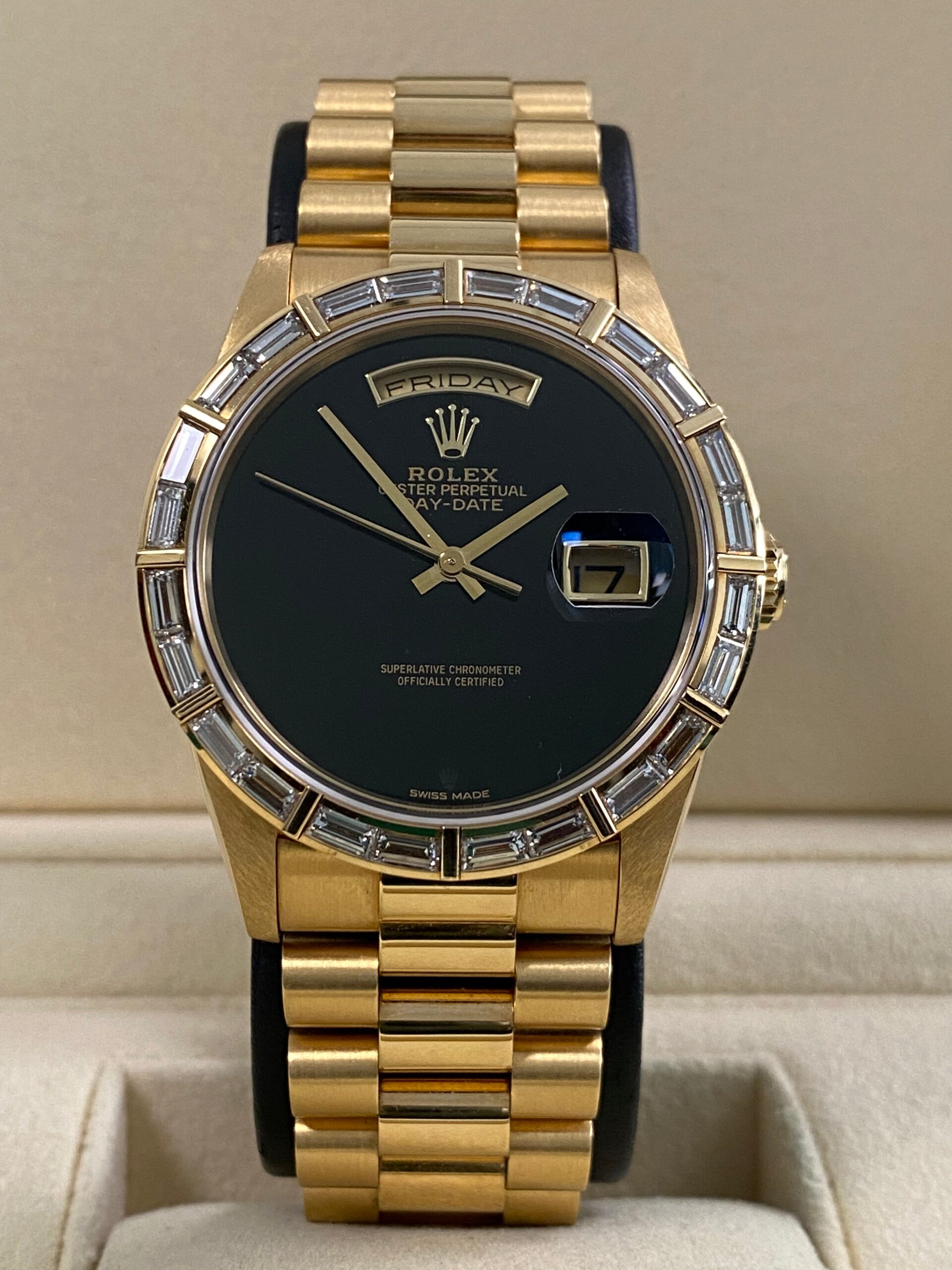 Rolex Day-Date 36 - 1996 - Onyx Dial Factory Diamond Bezel - 18368 UNPOLISHED