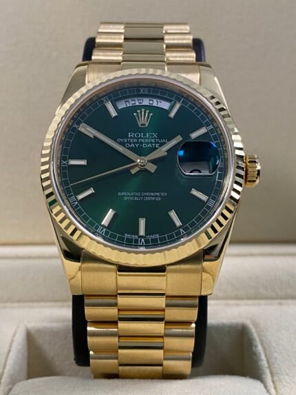 Rolex Day-Date 36 -2017 - Green Dial Hebrew Day Wheel - 118238 *RSC CARD*